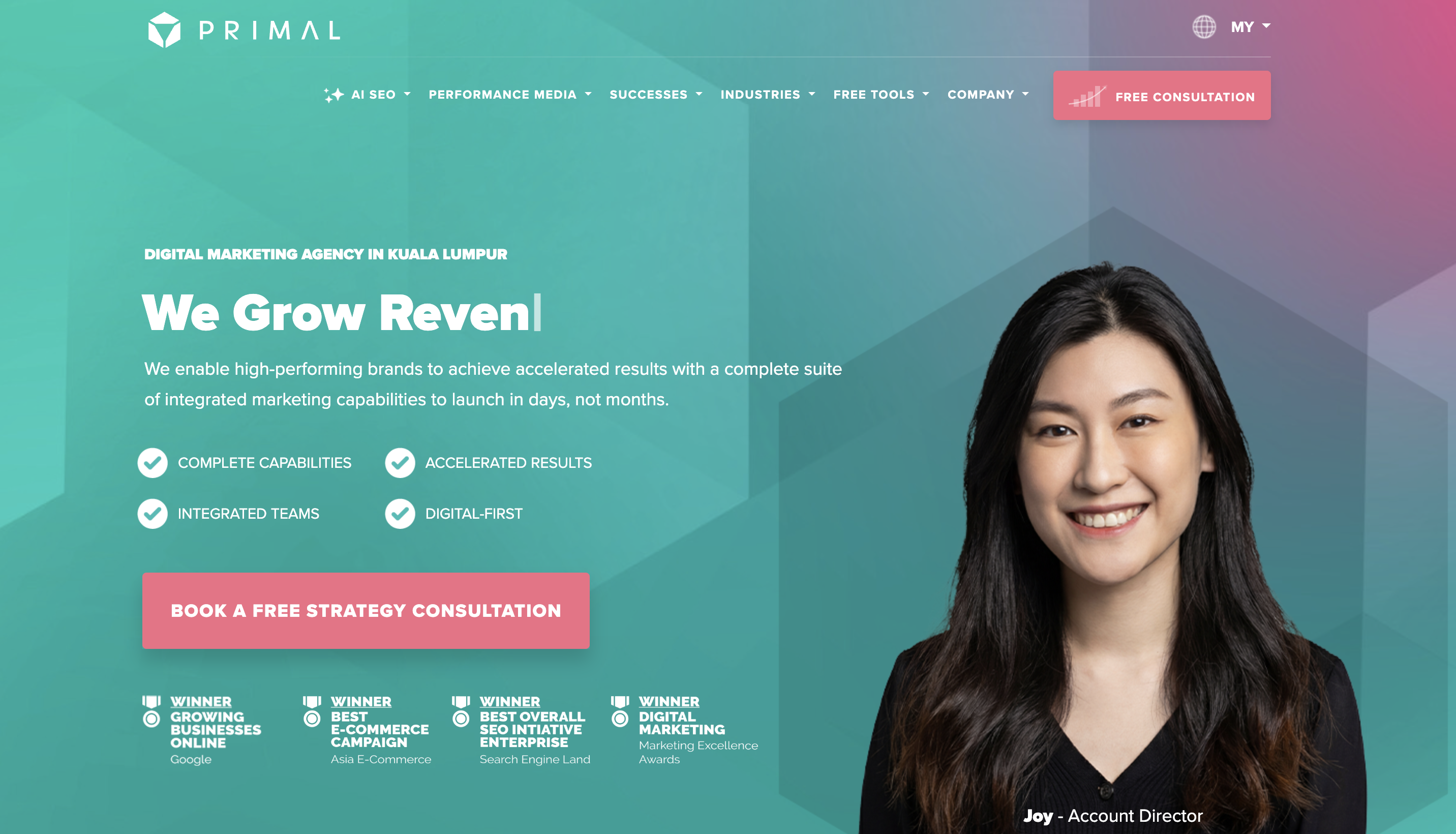 Screenshot of Primal MY’s website, the best SEO and digital marketing agency in Malaysia.